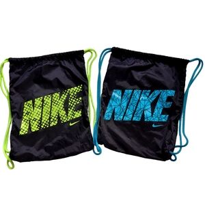 Nike Drawstring Backpacks Set of Two Nylon Black and Neon